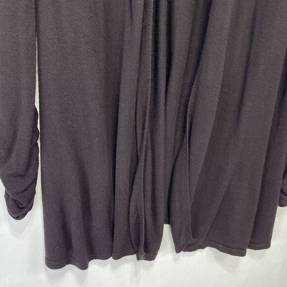 Women Sweater Cardigan Large Brown Open Cowl Neck Ruched Sleeve Premise Studio - Picture 16 of 16